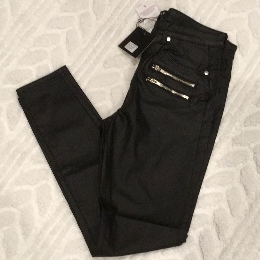 Leather Look 3 Zip Jeans - Picture 4 of 8